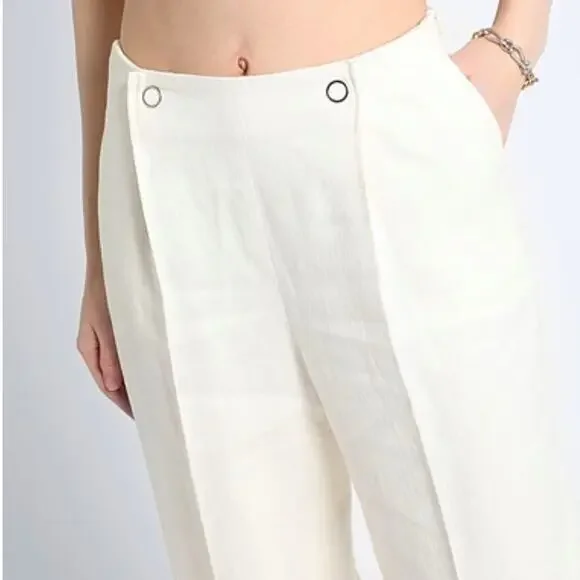NWT Boss Tapito linen high rise wide leg trouser pants in Open White, 16